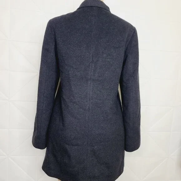 Fleurette Women's Black Wool Blend Long Button-Front Pea Coat Size 14